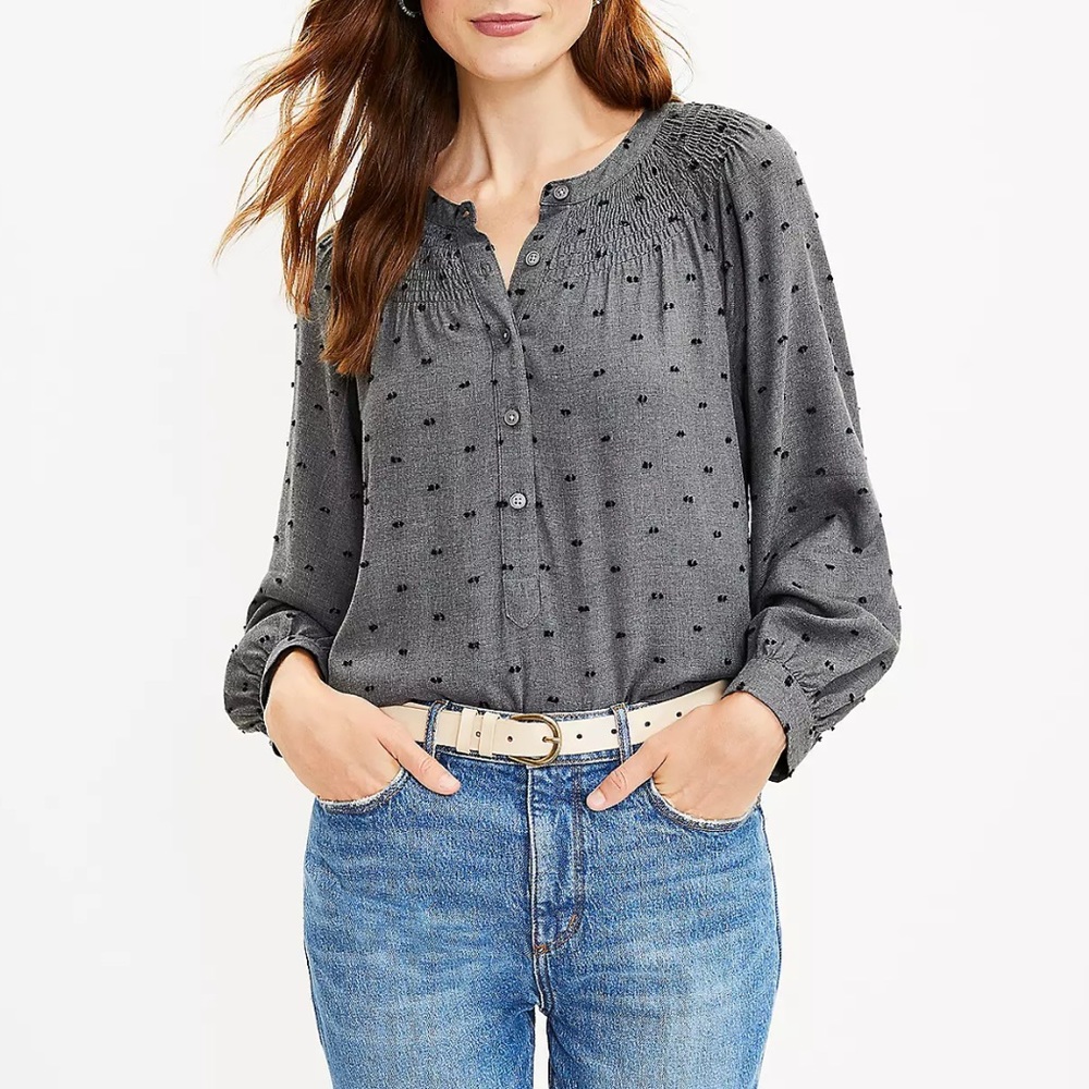 LOFT Smocked Henley Blouse